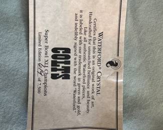 Waterford Crystal Colts Football numbered $50