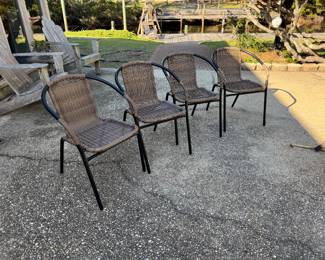 4 vinyl & metal outdoor chairs $100