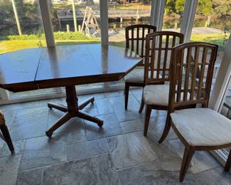 Dining Table 38"Wx 40"W -w/2-20" leaves Thomasville as-is $150. 3 Wood & Upholstered Thomasville chairs $150