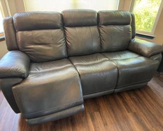 Leatherette Gray Couch w/2 electric recliners 90"Wx41"Hx36"D $550