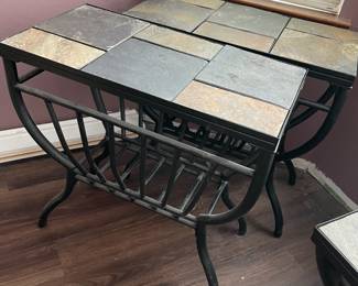 Pair of Metal & Slate Tile Side Tables $120