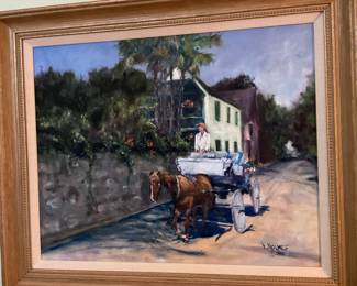 Original oil of carriage on Marine Street by Linda Holmes 
