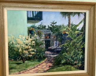 Original oil of Courtyard entrance on Marine Street by Linda Holmes