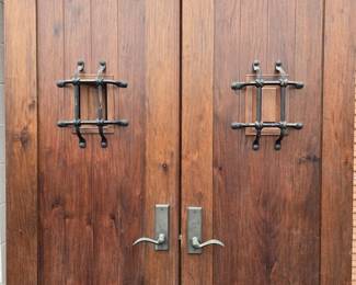 Mahogany Exterior Speakeasy Double doors with Wrought Iron grate
