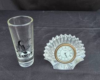 Shot Glass, Cancun and Genuine Crystal Cased Clock