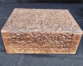 Embellished Hand Carved Wooden Box