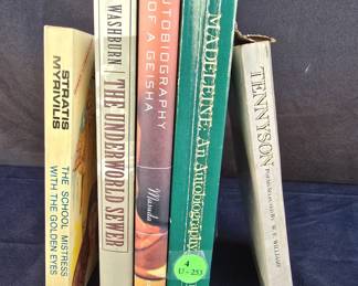 Book Collection: The School Mistress With The Golden Eyes, The Underworld Sewer, Autobiography of a Geisha, Madeleine: An Autobiography, Tennyson: Poems Selected by W. E. Williams