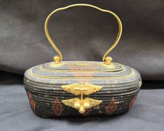 Ornate Brass Woven Southwest Trinket Box with Handle