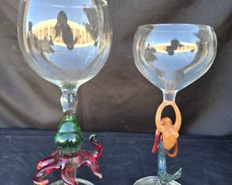 Mermaid/Octopus Sculpted Glass Wine Glasses