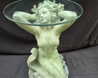 Mermaid Statue Indoor Glass Top Side Table