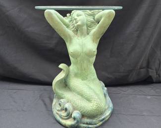 Mermaid Statue Indoor Glass Top Side Table