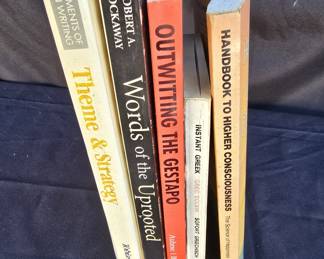 Book Collection: The Elements of Fiction Writing, Theme & Strategy, Words of the Uprooted, Outwitting the Gestapo, Instant Greek, Handbook to Higher Consciousness