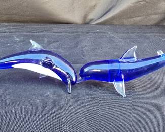 Blue Glass Dolphin Figurine Set