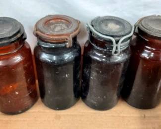 EARLY 1872 AMBER HUMIDOR JARS W/ LIDS