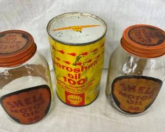 2 GLASS SHELL OIL BOTTLES, QT AEROSHELL