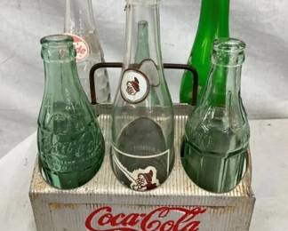 ALUM. COKE CARRIER W/ VARIOUS BOTTLES