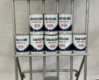 HAVOLINE MOTOR OIL RACK W/OLD STOCK CANS