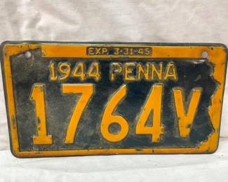 EMB. 1944 PENNA LIC. PLATE