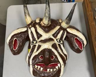 UNUSUAL PAPER MACHE 3 HORN BULL
