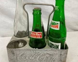 ALUM. COKE CARRIER W/ VARIOUS BOTTLES