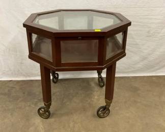 UNUSUAL BEVELED GLASS DISPLAY TABLE