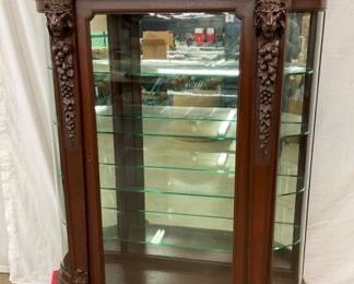 FANCY LION HEADS CARVED OAK CHINA CLOSET