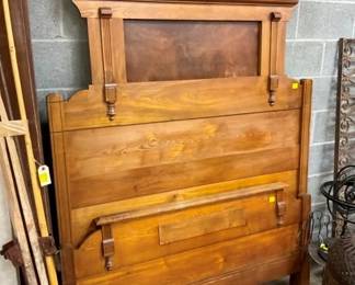 WALNUT HIGHBACK BED W/ CARVINGS