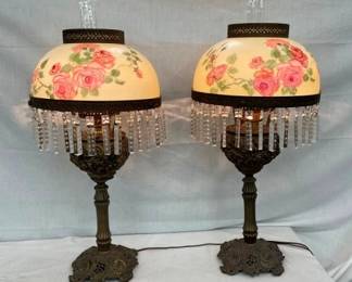 PAIR LAMPS W/ GLASS PRISOMS