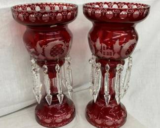 PAIR 14" CUT TO CLEAR LUSTER LAMPS