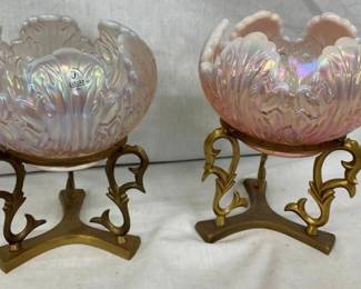 PAIR FENTON ROSE BOWLS W/ STANDS
