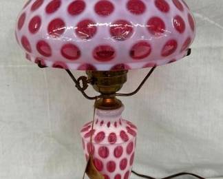 FENTON CRANBERRY COIN DOT PARLOR LAMP