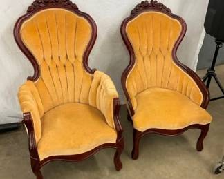 PAIR VICTORIAN WALNUT PARLOR CHAIRS