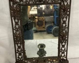 EARLY METAL MIRROR W/CANDLE HOLDER