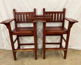 PAIR BILLARD CHAIRS W/ CENTER TABLE