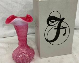 8" FENTON CRANBERRY VASE W/ORIG. BOX