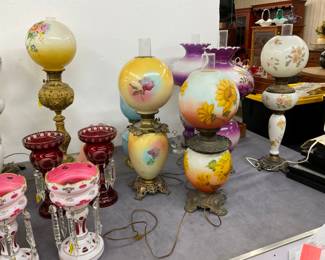 COLLECTION LUSTER WARE PARLOR LAMPS