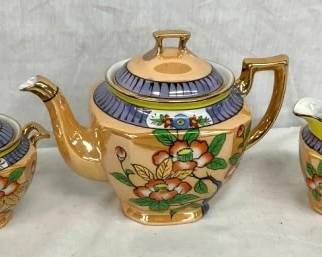 LUSTER VINTAGE TEAPOT,CREAMER,SUGAR