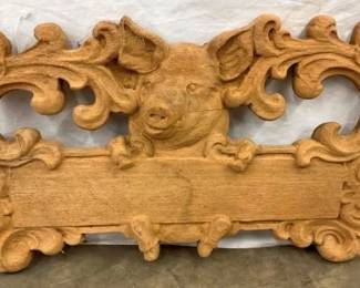 CARVED WOODEN WALL ART W/ PIG