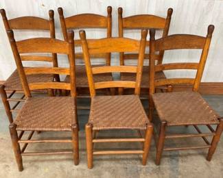 6 MATCHING LADDER BACK CHAIRS