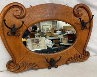FANCY OAK HALL RACK MIRROR