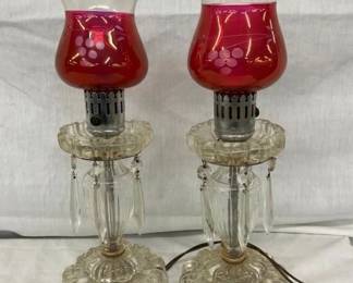 PARLOR LAMPS W/ GLASS PRISOMS