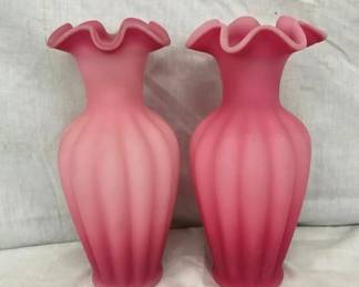 12" PAIR FENTON SATIN VASES