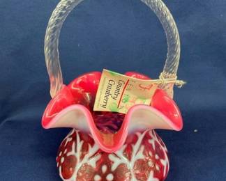 8" FENTON CRANBERRY BASKET