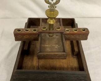 UNUSUAL ENGRAVED WOODEN CANDLE HOLDER