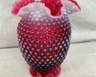 8" FENTON CRANBERRY HOBNAIL VASE