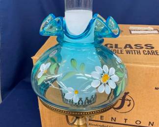 ARTIST PAINTED FENTON LAMP 21"