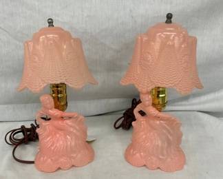 12" PINK VINTAGE MATCHING PAIR LAMPS