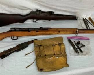 MILITARY PARTS RIFLES,BAYONET,POUCH ETC