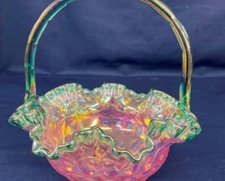 4" ARTIST SIGNED FENTON BASKET