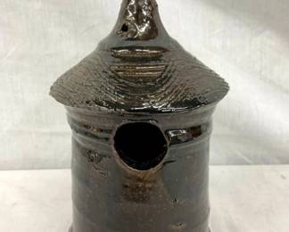 9" UNSIGNED POTTERY BIRD HOUSE